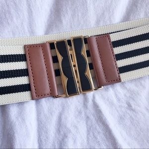 Accessories - Black and White Stripe Elastic Stripe Belt Accessories - Black and White Stripe Elastic Stripe Belt